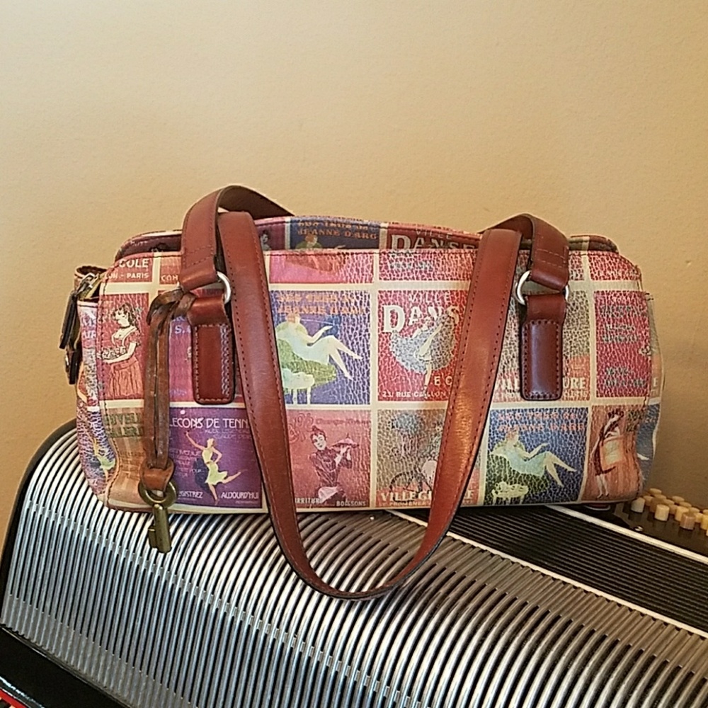 AMAZING FOSSIL MULTI-COLORED LEATHER HANDBAG